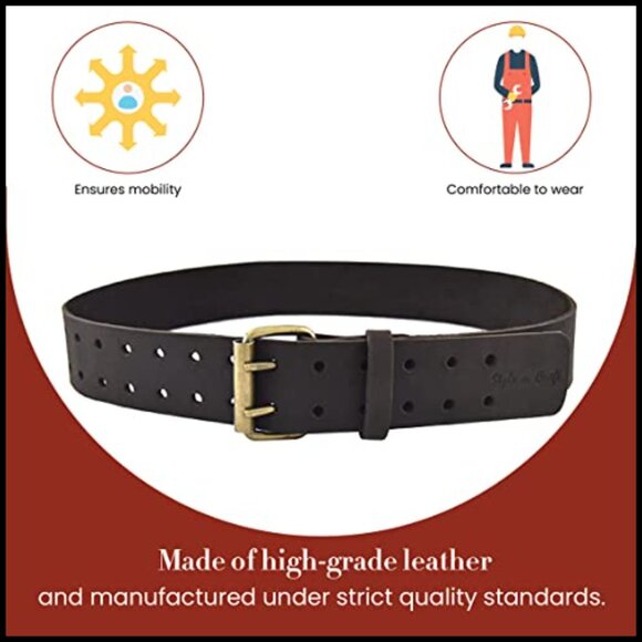 Full Grain Oiled Leather Work Belt with Double Prong Buckle main image 4